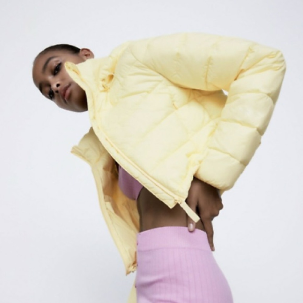 Zara yellow cropped puffer